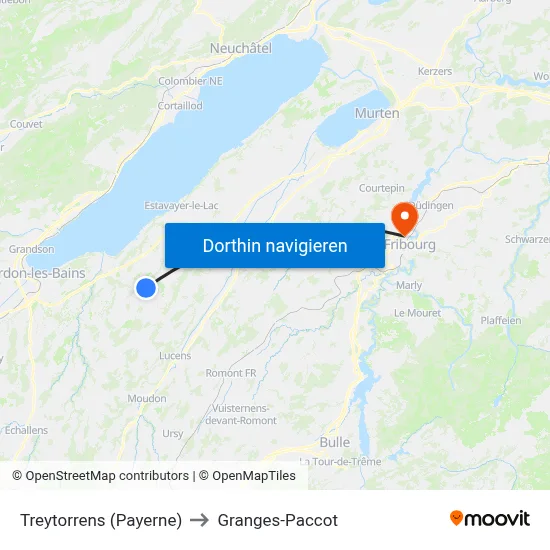 Treytorrens (Payerne) to Granges-Paccot map