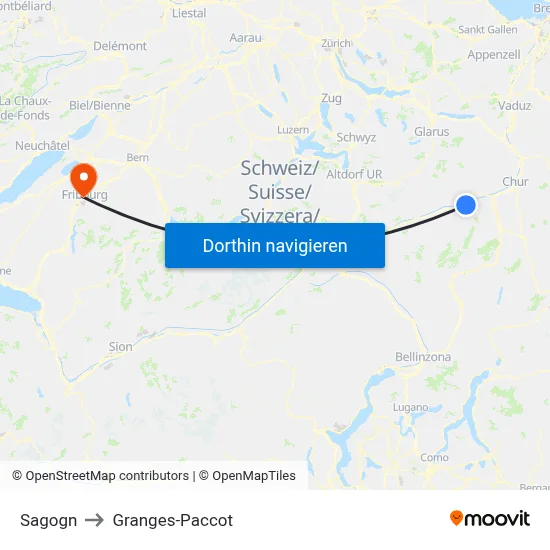 Sagogn to Granges-Paccot map