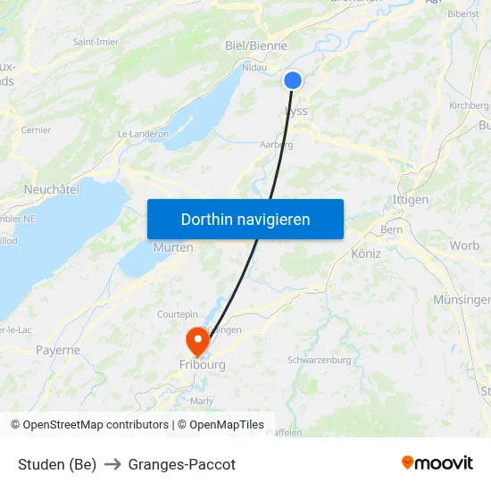 Studen (Be) to Granges-Paccot map