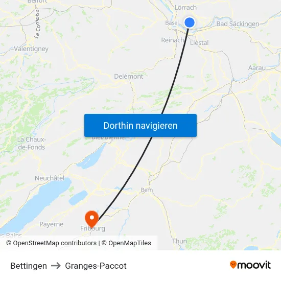 Bettingen to Granges-Paccot map