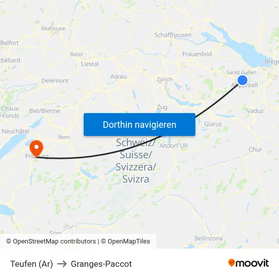 Teufen (Ar) to Granges-Paccot map