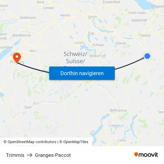 Trimmis to Granges-Paccot map