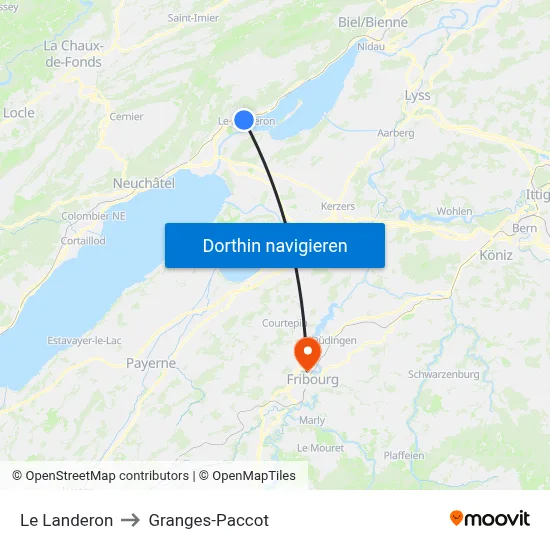 Le Landeron to Granges-Paccot map