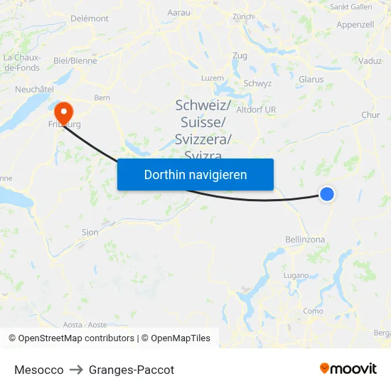 Mesocco to Granges-Paccot map