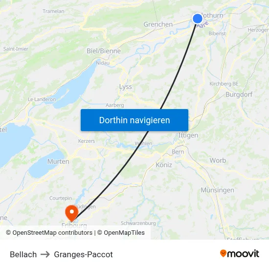 Bellach to Granges-Paccot map