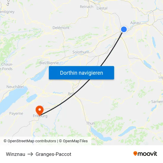 Winznau to Granges-Paccot map