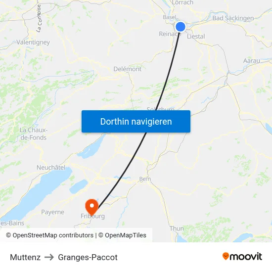 Muttenz to Granges-Paccot map