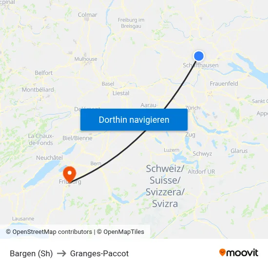 Bargen (Sh) to Granges-Paccot map