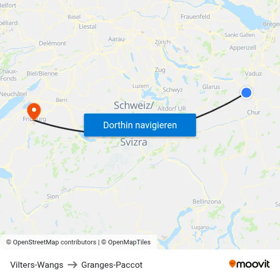 Vilters-Wangs to Granges-Paccot map
