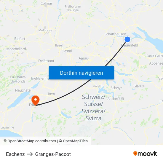 Eschenz to Granges-Paccot map