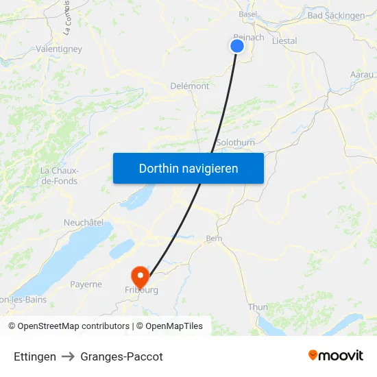 Ettingen to Granges-Paccot map
