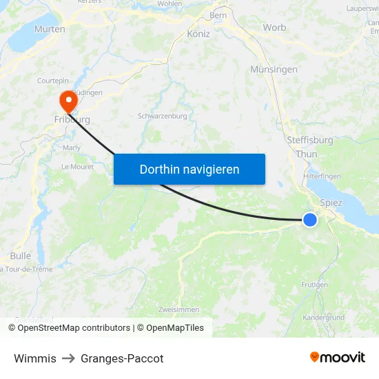 Wimmis to Granges-Paccot map