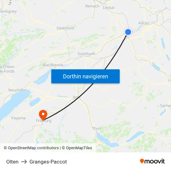 Olten to Granges-Paccot map