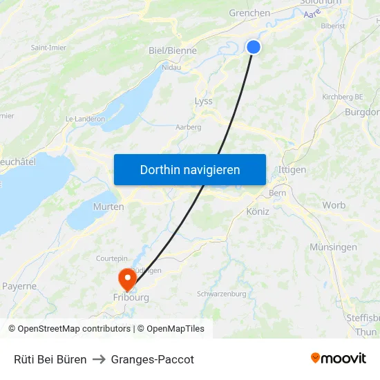 Rüti Bei Büren to Granges-Paccot map