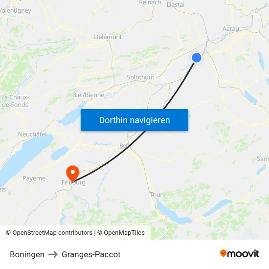 Boningen to Granges-Paccot map