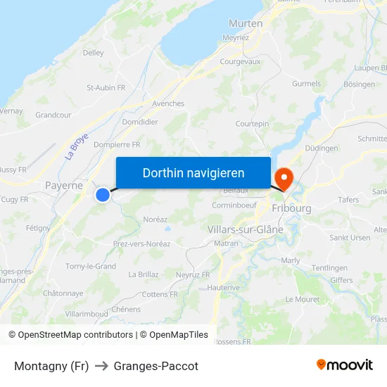Montagny (Fr) to Granges-Paccot map
