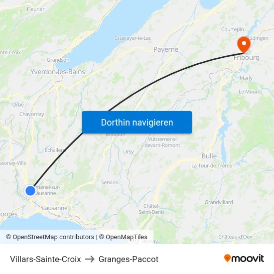 Villars-Sainte-Croix to Granges-Paccot map
