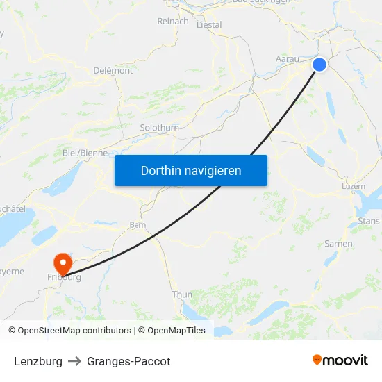 Lenzburg to Granges-Paccot map