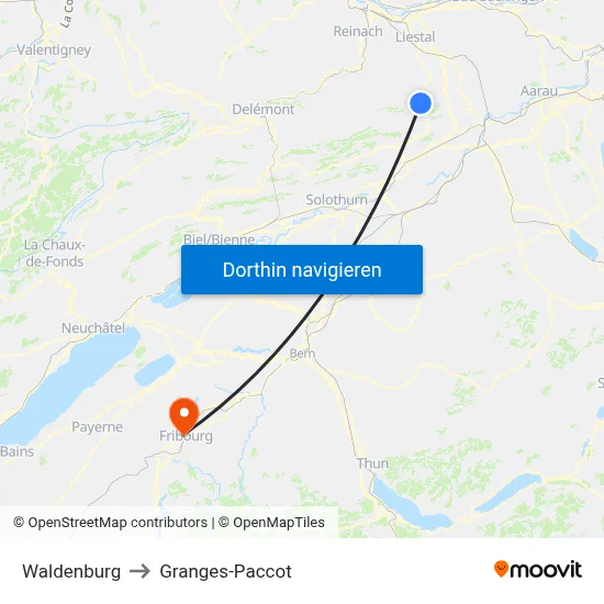 Waldenburg to Granges-Paccot map