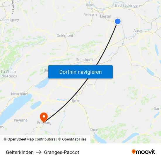 Gelterkinden to Granges-Paccot map