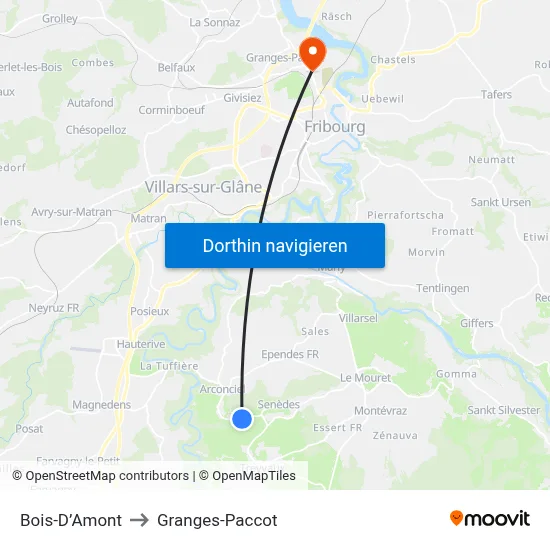 Bois-D’Amont to Granges-Paccot map