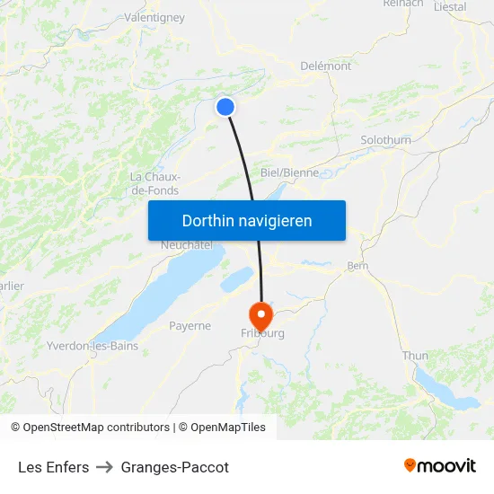 Les Enfers to Granges-Paccot map