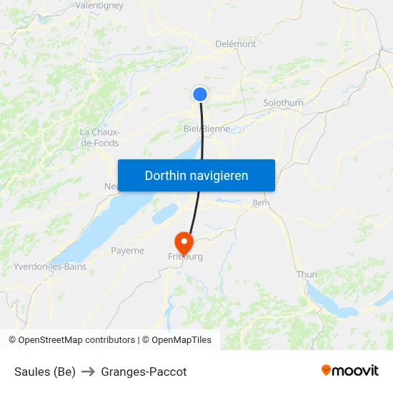 Saules (Be) to Granges-Paccot map