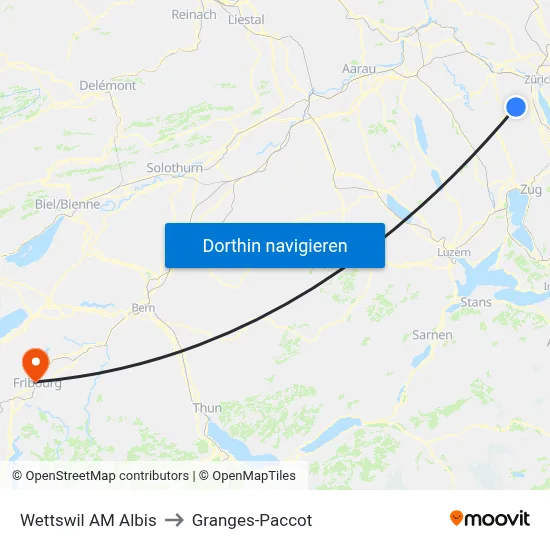 Wettswil AM Albis to Granges-Paccot map