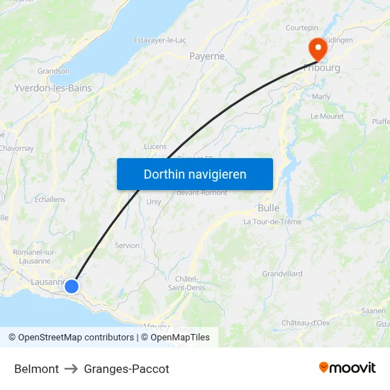 Belmont to Granges-Paccot map