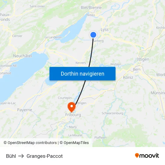 Bühl to Granges-Paccot map