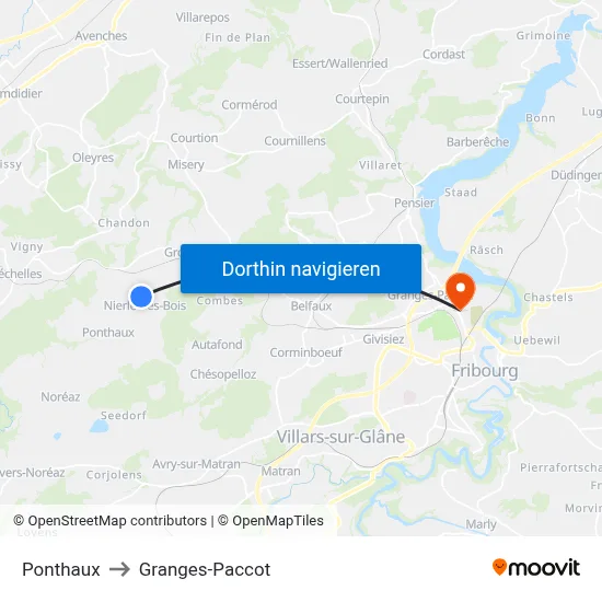 Ponthaux to Granges-Paccot map