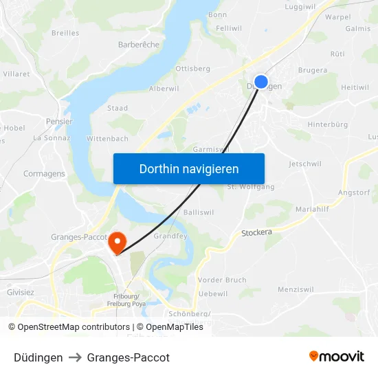 Düdingen to Granges-Paccot map