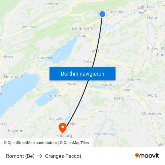 Romont (Be) to Granges-Paccot map