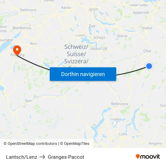 Lantsch/Lenz to Granges-Paccot map