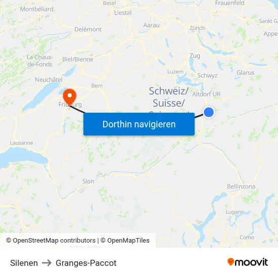Silenen to Granges-Paccot map