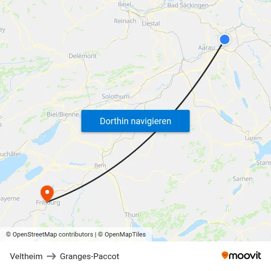 Veltheim to Granges-Paccot map