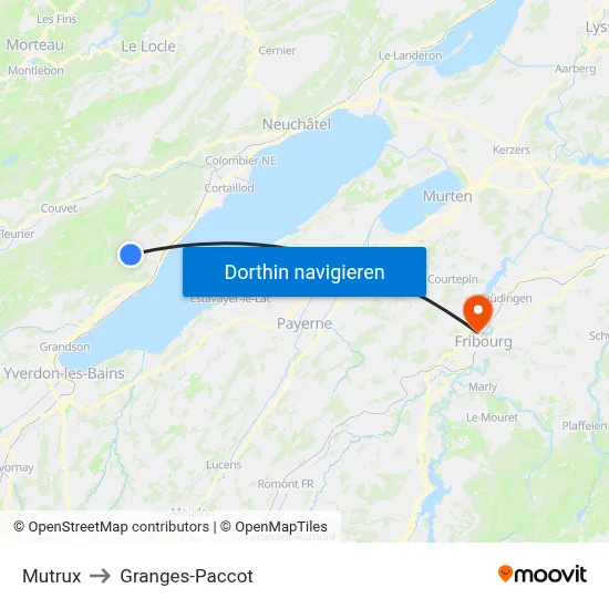 Mutrux to Granges-Paccot map