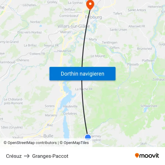 Crésuz to Granges-Paccot map