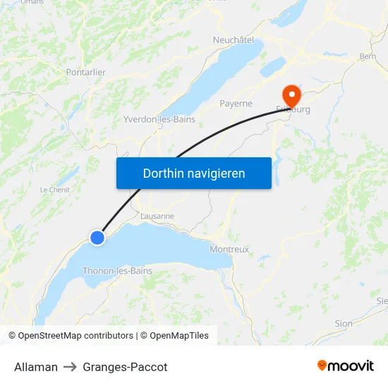 Allaman to Granges-Paccot map