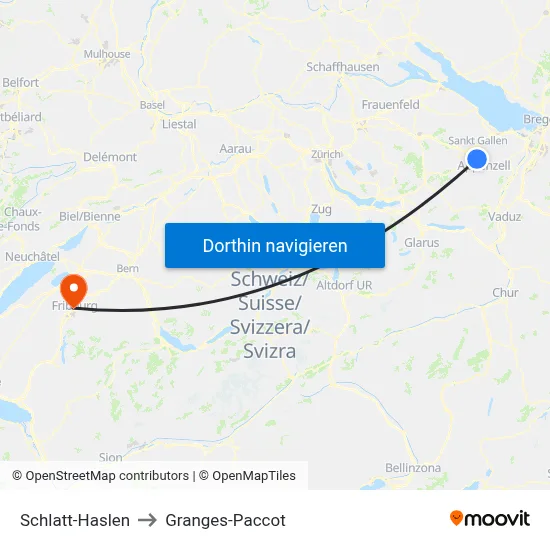 Schlatt-Haslen to Granges-Paccot map