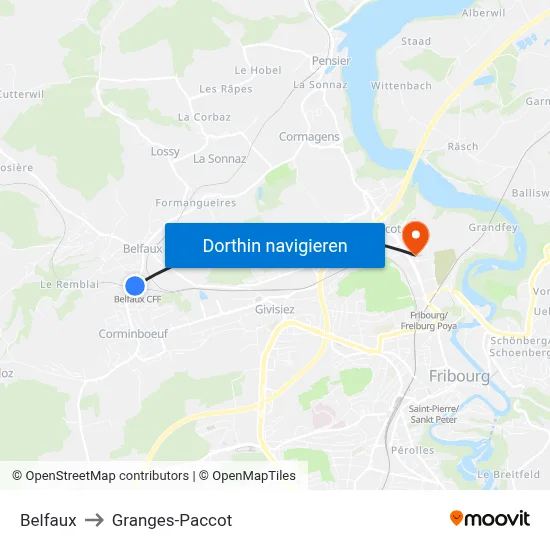 Belfaux to Granges-Paccot map