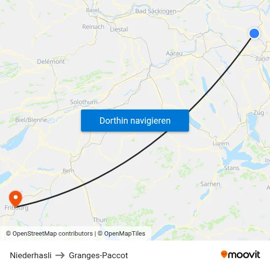 Niederhasli to Granges-Paccot map
