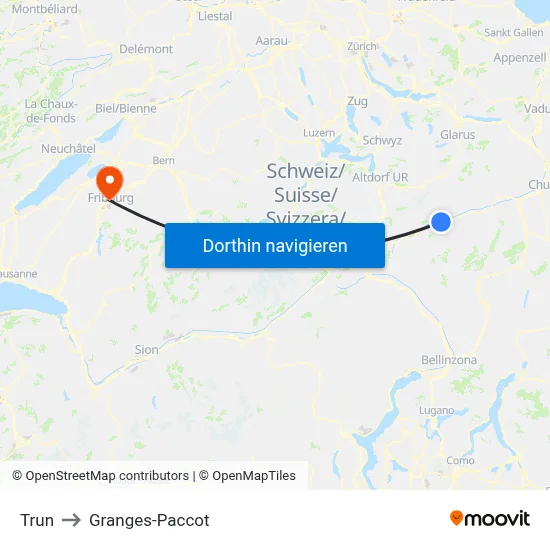 Trun to Granges-Paccot map