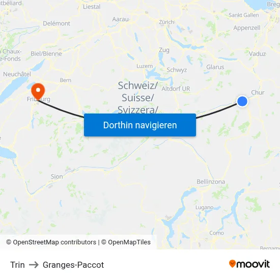 Trin to Granges-Paccot map