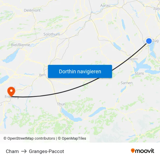 Cham to Granges-Paccot map