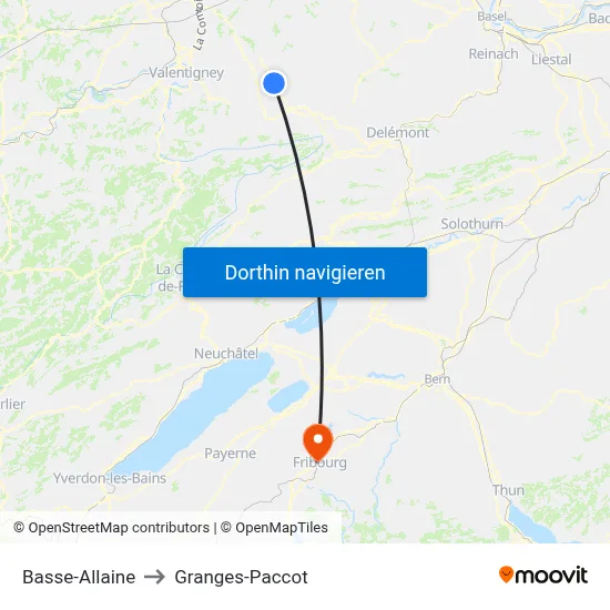 Basse-Allaine to Granges-Paccot map