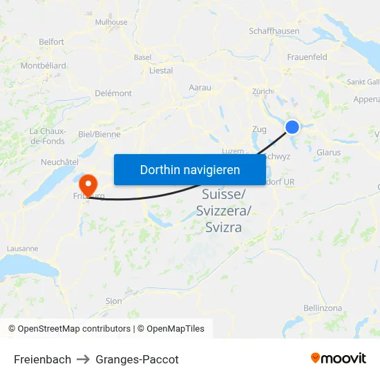 Freienbach to Granges-Paccot map