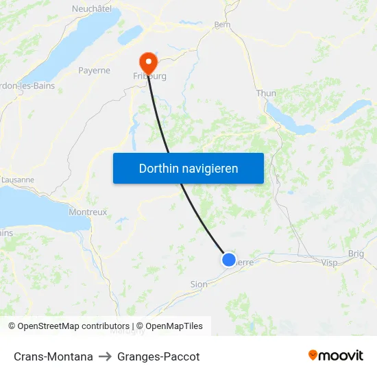 Crans-Montana to Granges-Paccot map