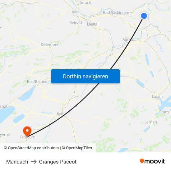 Mandach to Granges-Paccot map