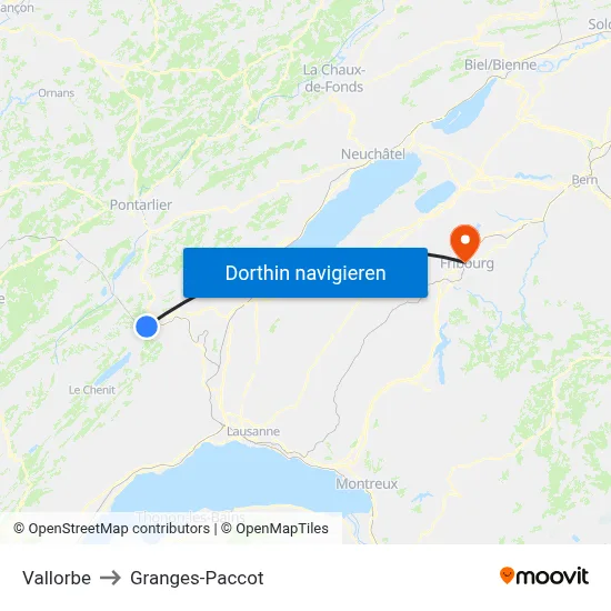 Vallorbe to Granges-Paccot map